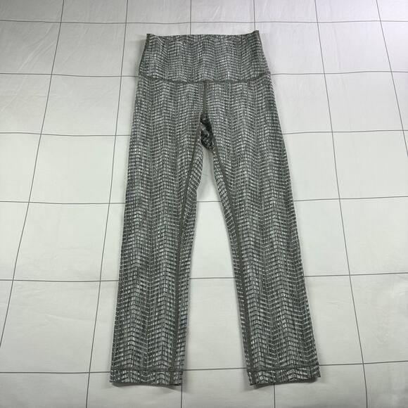 Lululemon Leggings Womens 4 Wunder Under Crop Luon Arrow Jacquard Olive Grey Gym - Picture 2 of 10